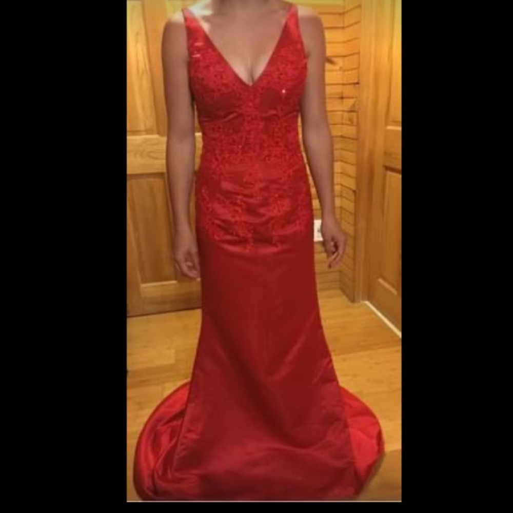Red Beaded Prom or Bridesmaid Dress